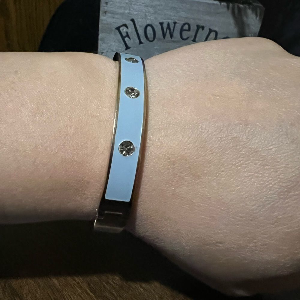 Fossil Brand Enamel Crystal Bangle Bracelet Hinged Bangle Bracelet